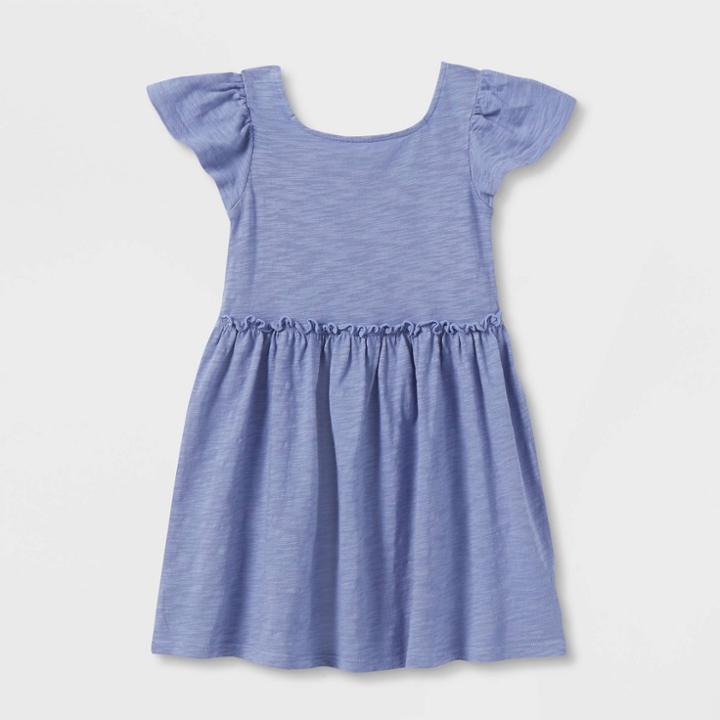 Toddler Girls' Short Sleeve Solid Knit Washed Dress - Cat & Jack Blue