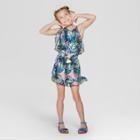 Girls' High Neck Cold Shoulder Romper - Art Class Blue