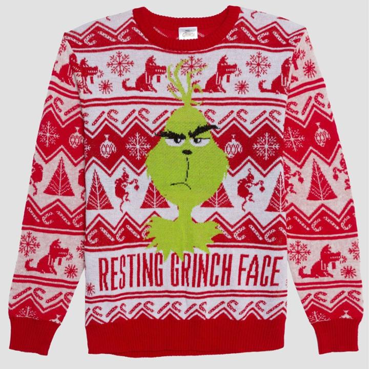 How The Grinch Stole Christmas Men's Resting Grinch Face Graphic Sweatshirt - Red