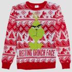 How The Grinch Stole Christmas Men's Resting Grinch Face Graphic Sweatshirt - Red