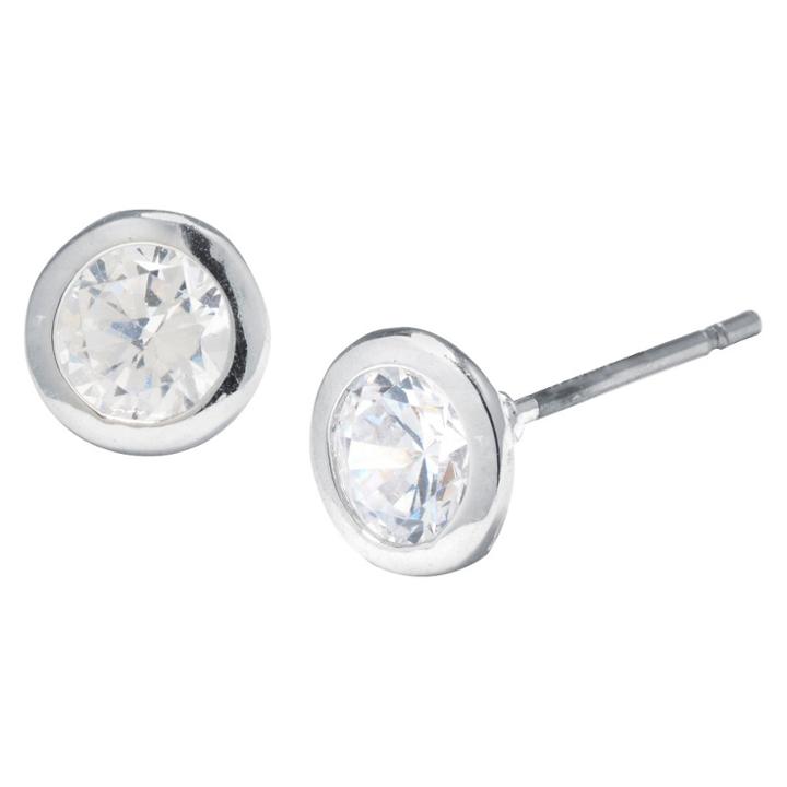 Target Silver Plated Brass Cubic Zirconia Bezel Set Stud Earrings (6mm), Girl's,