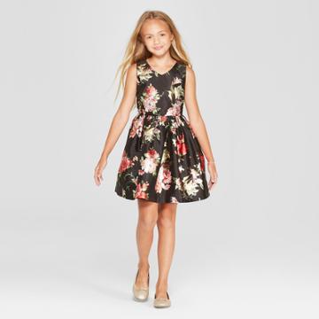 Plus Size Mia & Mimi Girls' Floral Shine Dressy Dress - Black