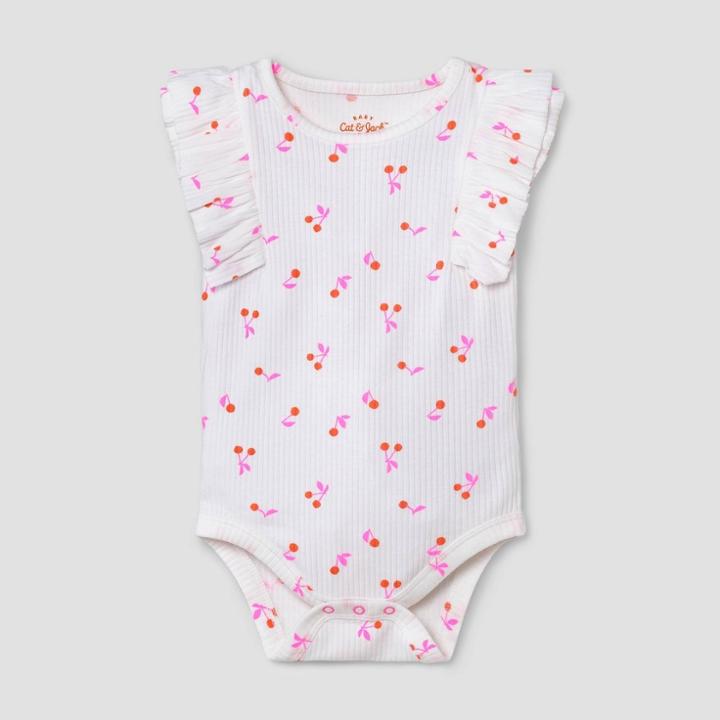 Baby Girls' Cherry Rib Ruffle Bodysuit - Cat & Jack White Newborn