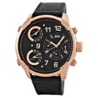 Men's Jbw J6248lg G4 Three Time Zone Swiss Movement Genuine Leather Real Diamond Watch - Black,