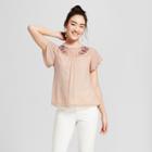 Women's Short Sleeve Mock Neck Embroidered Mesh Top - 3hearts (juniors') Rose