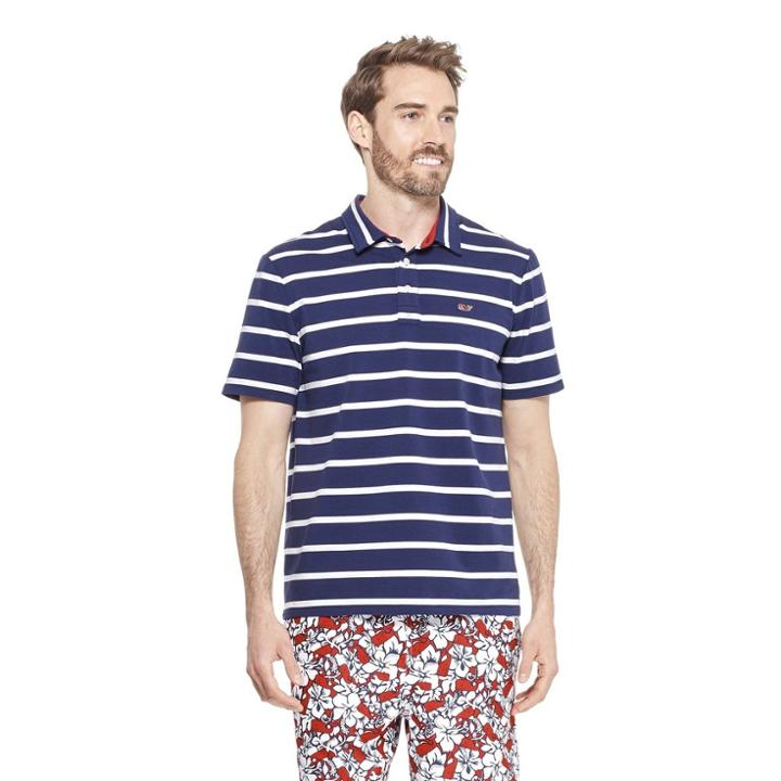 Men's Striped Short Sleeve Polo Shirt - Navy/white S - Vineyard Vines For Target, Blue
