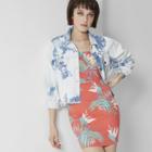 Women's Floral Print Strappy Square Neck Fitted Dress - Wild Fable Fresh Melon