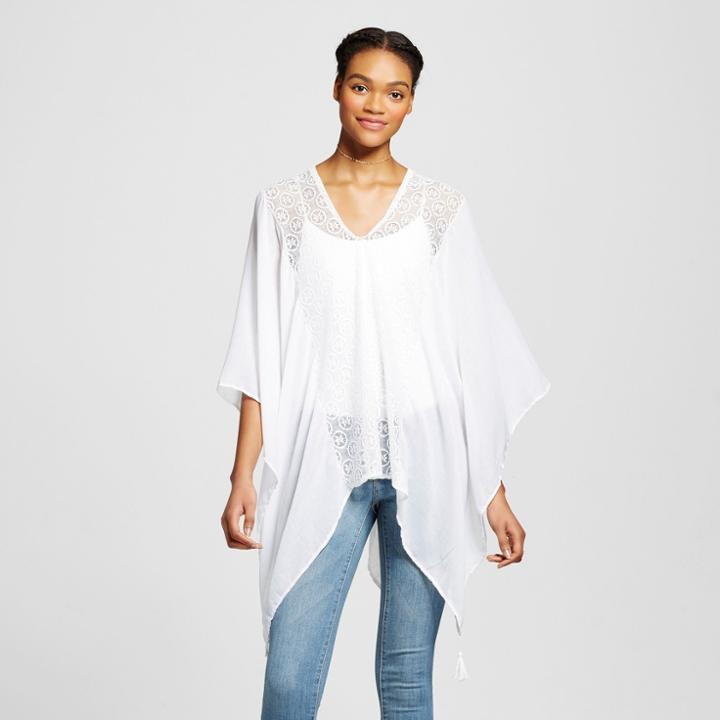 Sylvia Alexander V-neck Poncho With Tassels - White, Women's,