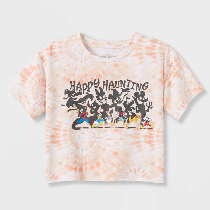 Girls' Disney Mickey Mouse & Friends Halloween Cropped Graphic T-shirt - Pink/white