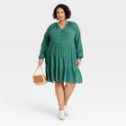 Women's Plus Size Long Sleeve Button-front Dress - Knox Rose Green