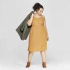 Women's Plus Size Sleeveless V-neck Button Front Midi Dress - Universal Thread Gold