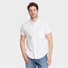 Men's Geo Print Standard Fit Stretch Poplin Short Sleeve Button-down Shirt - Goodfellow & Co White