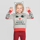 Well Worn Toddler Girls' Meowy Christmas Ugly Sweater - Gray