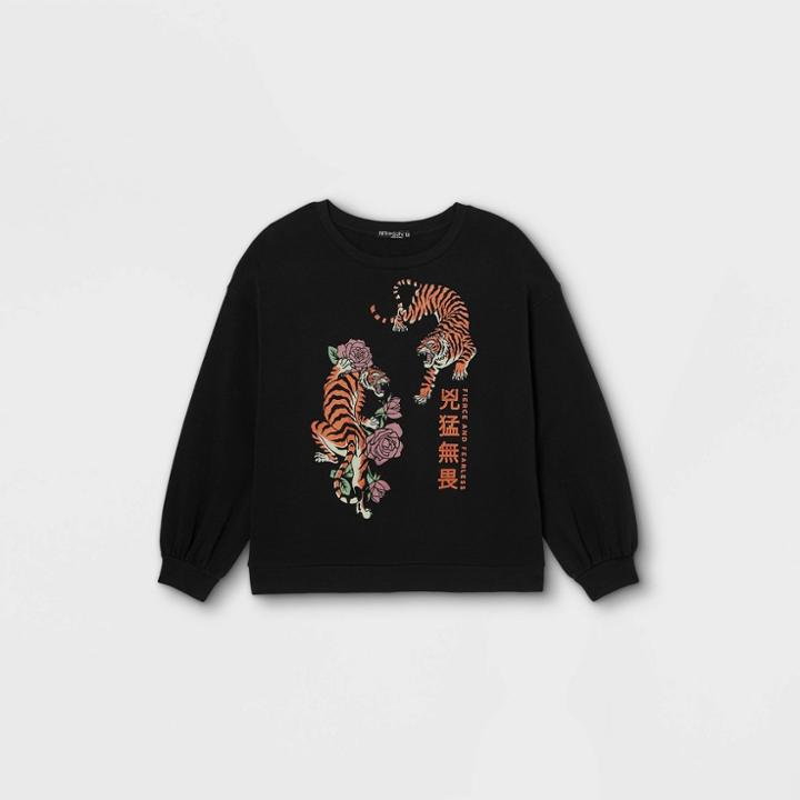 Fifth Sun Women's Plus Size Lunar New Year Tiger Graphic Sweatshirt - Black
