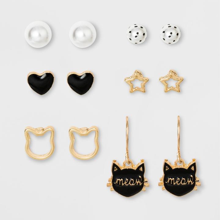 Girls' 6pk Cats, Stars & Hearts Earrings - Cat & Jack Gold