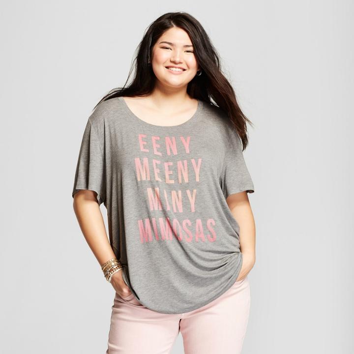 Women's Plus Size Eeny Meeny Miny Mimosa Drapey Short Sleeve Graphic T-shirt - Fifth Sun - Heather Gray