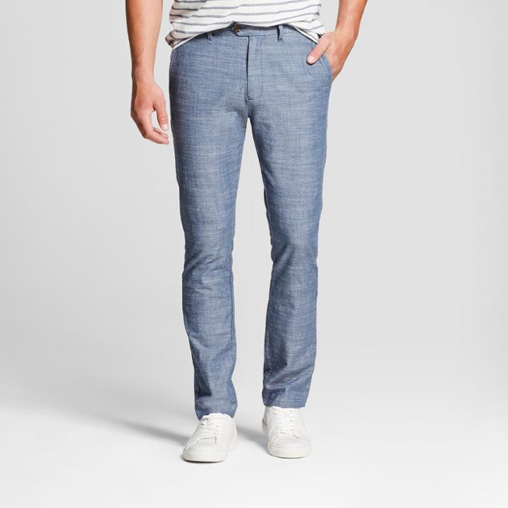 Men's Slim Fit Patterned Lightweight Trouser - Goodfellow & Co Blue Chambray