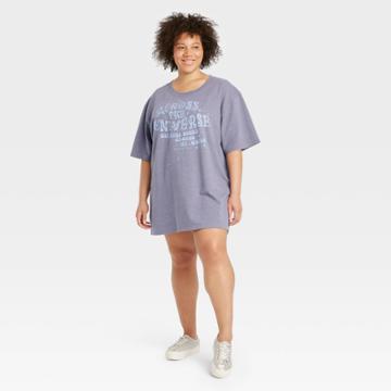 Vintage Concert Tees Women's Plus Size Across The Universe Belt Short Sleeve Graphic T-shirt Dress - Blue