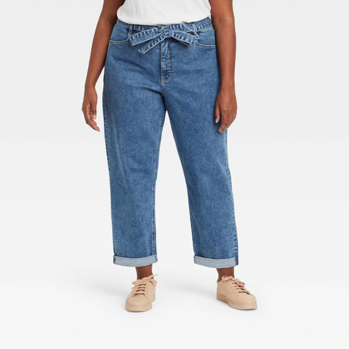 Women's Plus Size Mid-rise Tapered Jeans - Ava & Viv Indigo