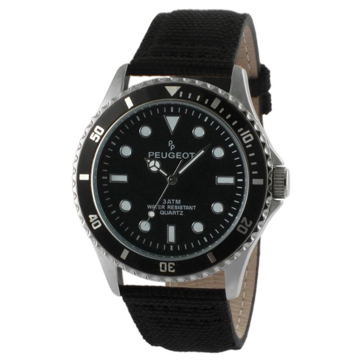 Peugeot Watches Peugeot Men's Sports Bezel Canvas Strap Watch - Black