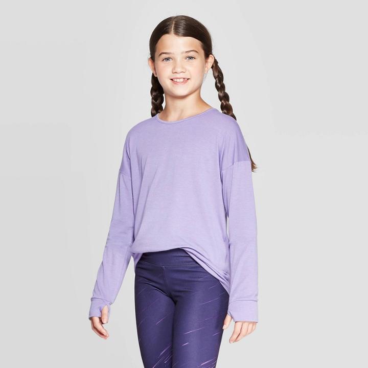 Girls' Keyhole Back Long Sleeve T-shirt - C9 Champion Lilac Purple L, Girl's, Size: Large, Purple Purple