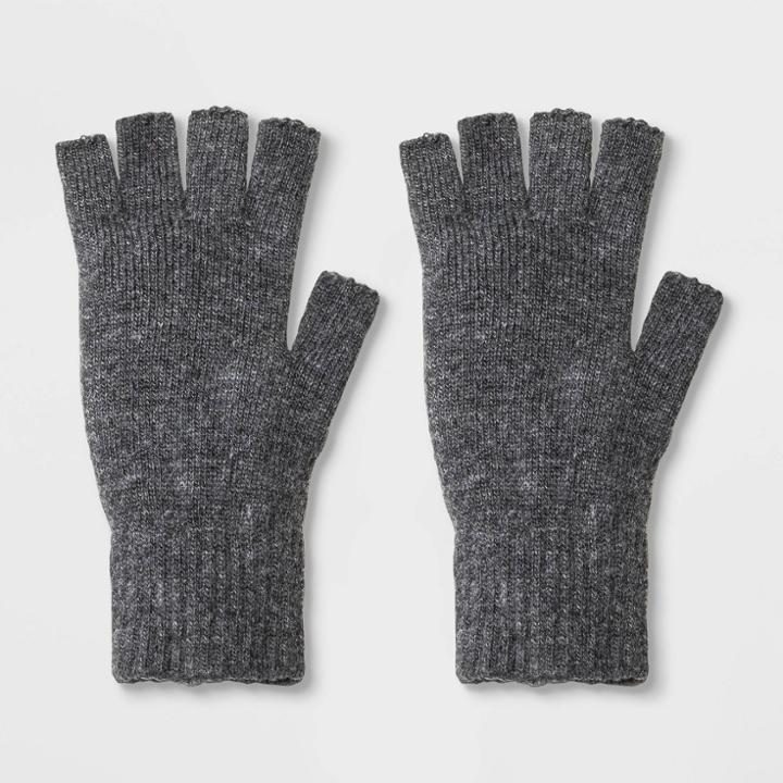 Men's Solid Knit Fingerless Gloves - Goodfellow & Co Gray,