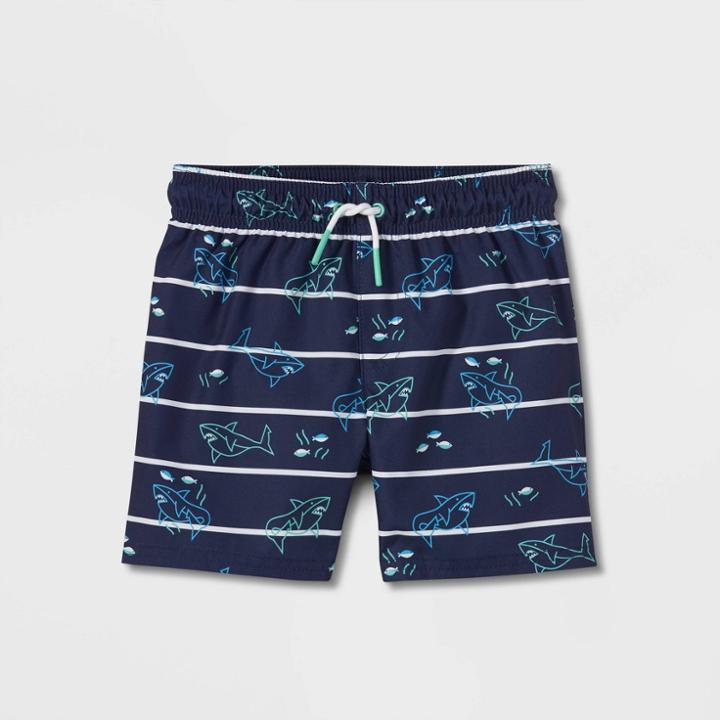 Toddler Boys' Shark Print Swim Trunks - Cat & Jack Navy Blue