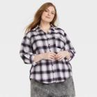 Women's Plus Size Long Sleeve Flannel Button-down Shirt - Universal Thread Purple Plaid