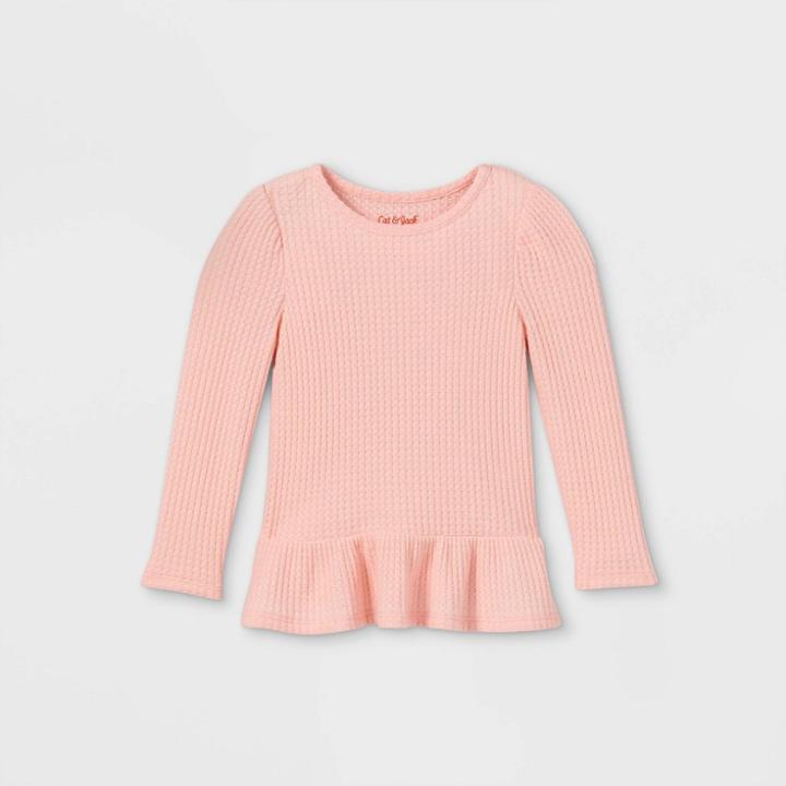Toddler Girls' Solid Cozy Waffle Long Sleeve T-shirt - Cat & Jack Powder Pink