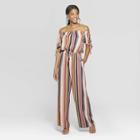 Women's Striped Short Tie Sleeve Off The Shoulder Jumpsuit - Xhilaration Gray/mauve