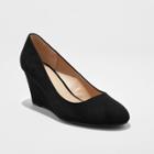 Women's Dot Wide Width Round Toe Wedge Pumps - A New Day Black 6w,