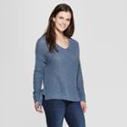 Women's Long Sleeve V-neck Side Tie Tunic Sweater - Universal Thread Blue