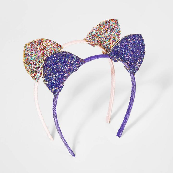 Girls' 2pk Chunky Glitter Cat Ear Headbands - Cat & Jack