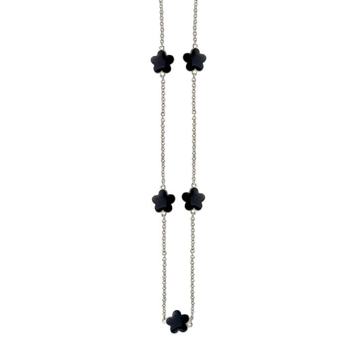 Zirconmania Zirconite Rhodium Plated Station Necklace With Enameled Daisies Black - 40, Women's