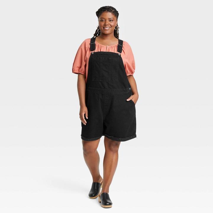 Women's Plus Size Denim Boyfriend Shortalls - Universal Thread Black