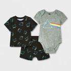 Baby Boys' 3pc Perryscope Pink Floyd Shorts Set - Black Newborn
