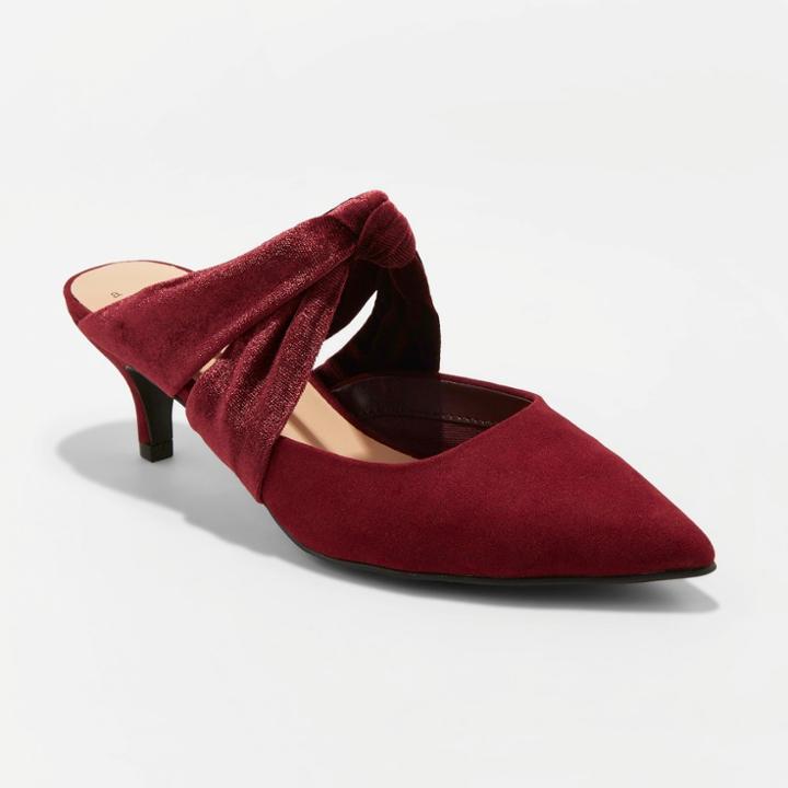 Women's Liane Microsuede Wide Width Bow Slide Kitten Heel Pumps - A New Day Burgundy (red) 9w,
