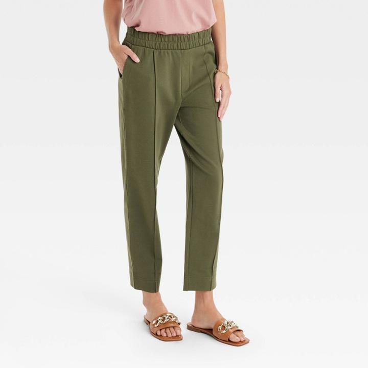 Women's High-rise Slim Straight Fit Ankle Pull-on Pants - A New Day Green