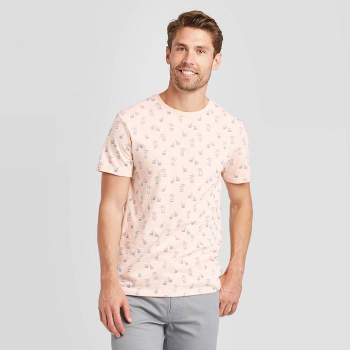 Men's Standard Fit Drinks Print Short Sleeve Novelty Crew Neck T-shirt - Goodfellow & Co Peach S, Men's, Size: