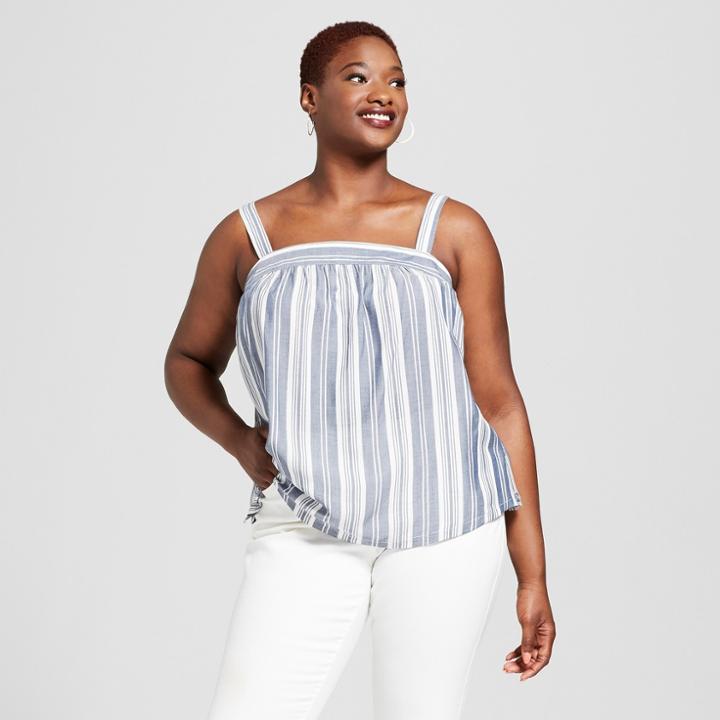 Women's Plus Size Striped Wide Strap Tank Top - Universal Thread Blue