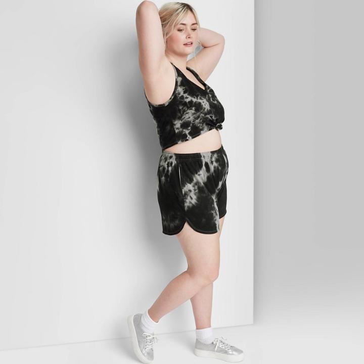 Women's Plus Size High-rise Dolphin Shorts - Wild Fable Black Tie-dye