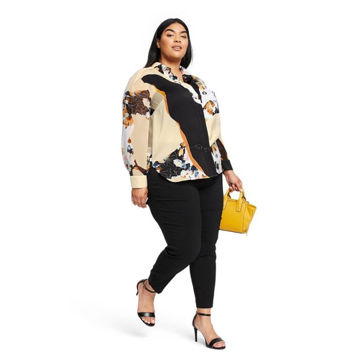 Women's Plus Size Floral Print Long Sleeve Collared Button-front Blouse - 3.1 Phillip Lim For Target 1x, Women's, Size: