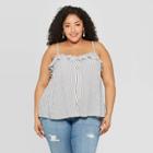 Women's Plus Size Striped Sleeveless V-neck Ruffle Cami - Universal Thread Navy