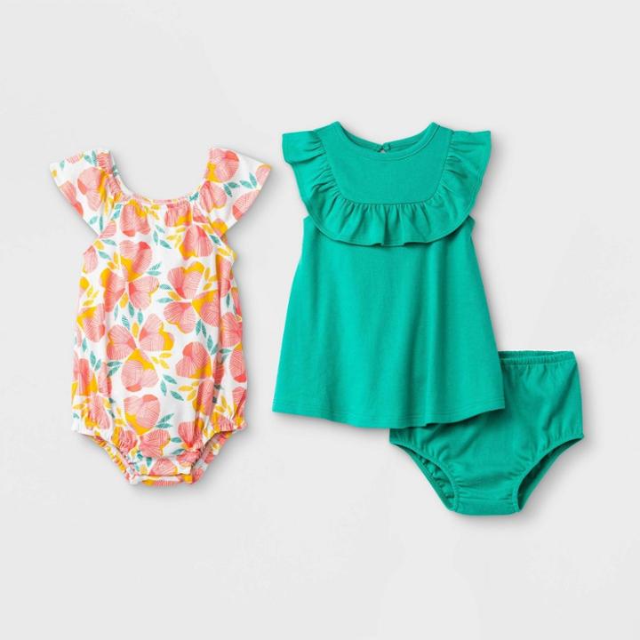 Baby Girls' Dress And Romper Set - Cat & Jack Teal/white 18m, Girl's, Blue/white