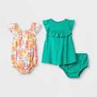 Baby Girls' Dress And Romper Set - Cat & Jack Teal/white 18m, Girl's, Blue/white