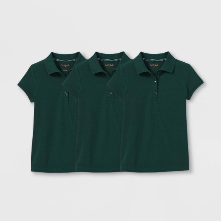 Girls' 3pk Short Sleeve Pique Uniform Polo Shirt - Cat & Jack Dark Green