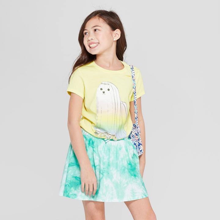 Girls' Short Sleeve Rainbow Dog Printed Graphic T-shirt - Cat & Jack Yellow
