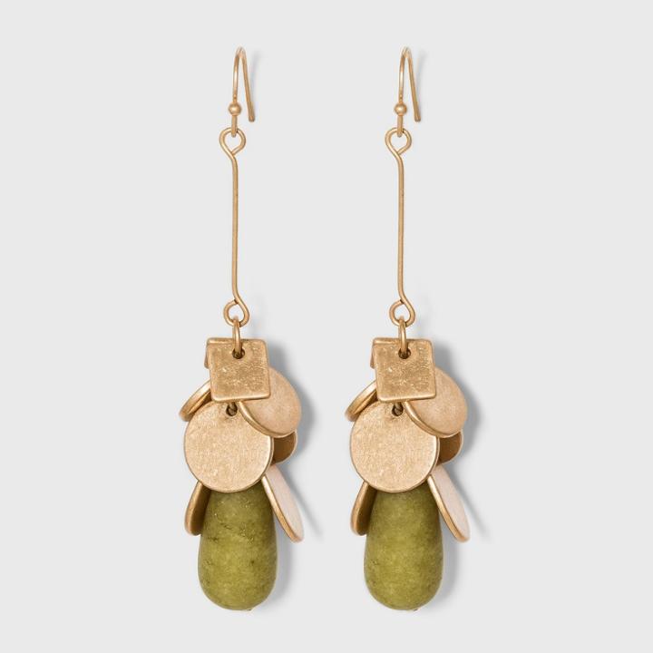 Semi-precious Lemon Green Agate Stone And Worn Gold Shapes Drop Earrings - Universal Thread Green