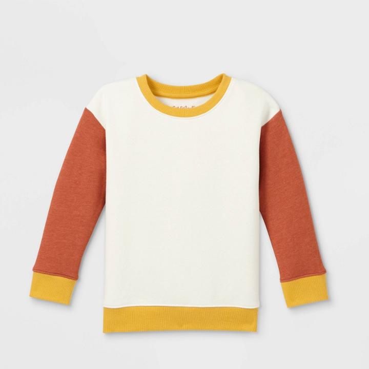 Toddler Boys' Fleece Crew Neck Pullover Sweatshirt - Cat & Jack Cream/yellow