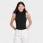 Women's Ribbed Mock Turtleneck Tank Bodysuit - A New Day Black